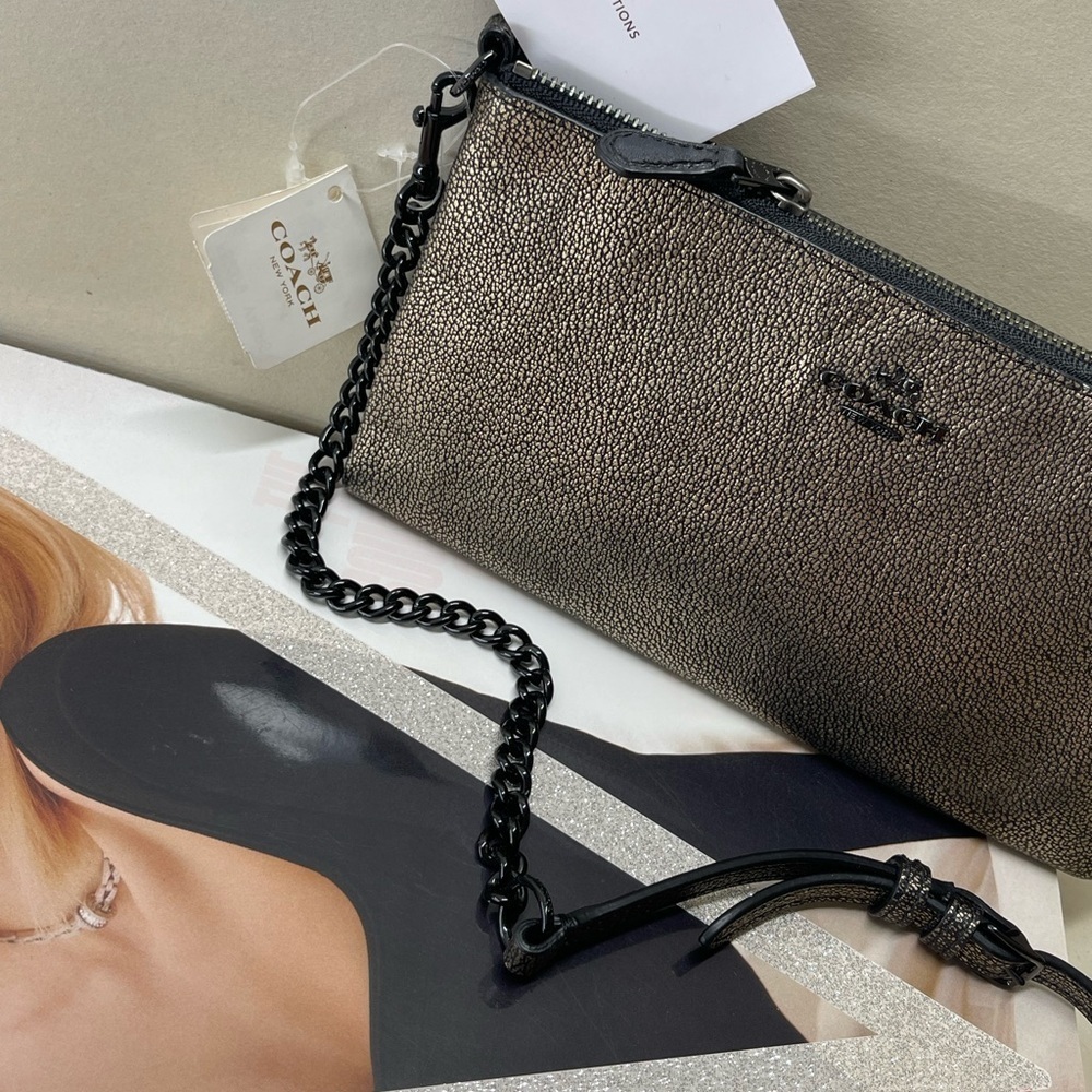 (new+tag) Coach metallic crossbody /clutch chain+leather - Picture 10 of 12